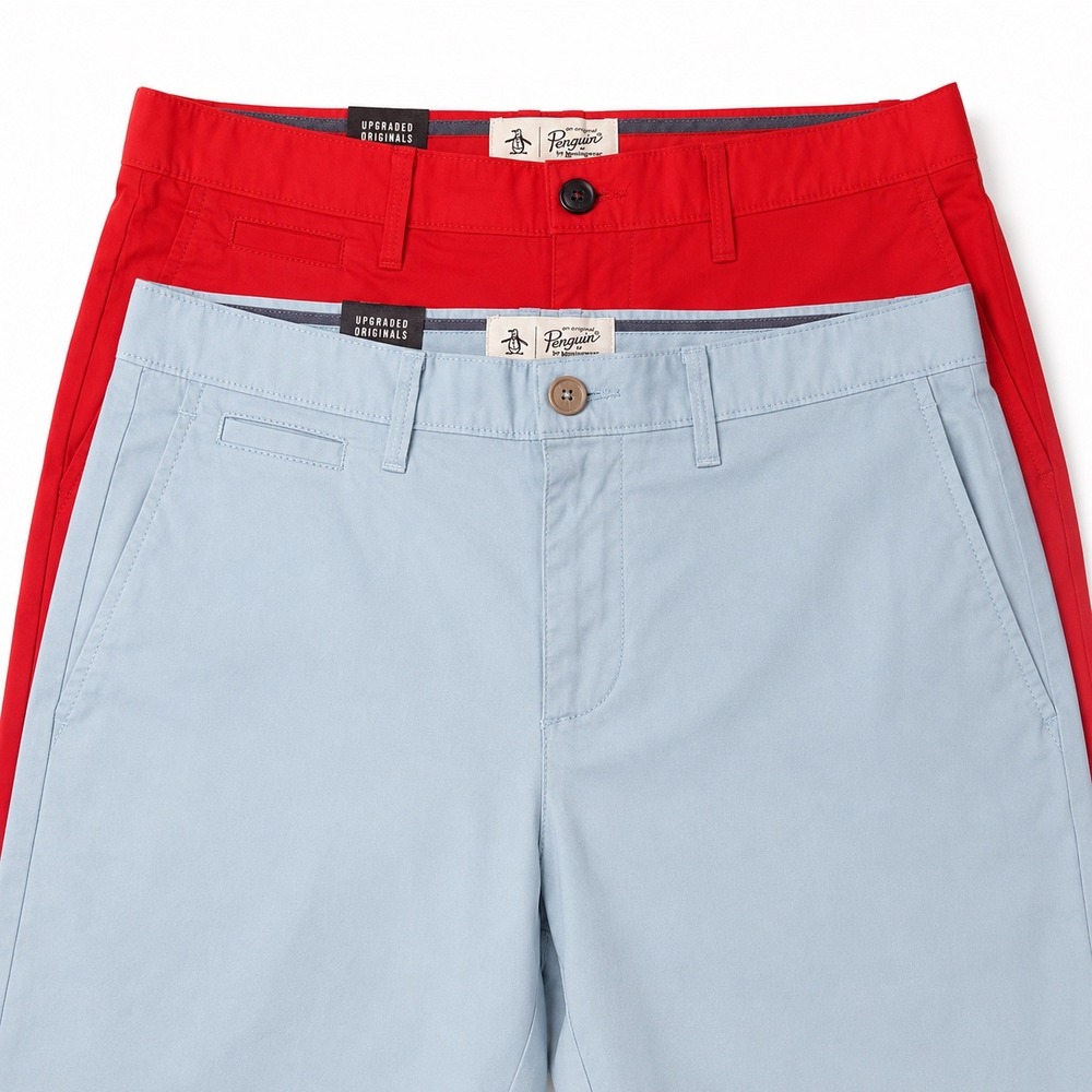 LOT of 2 Penguin P55 Chino Shorts Slim Fit Mens *32 Blue & Red Golf Active NWT